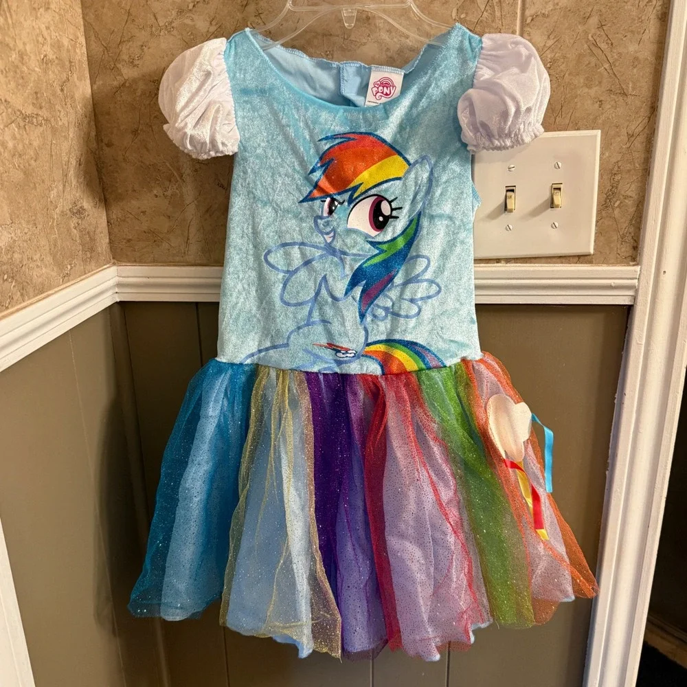 My Little Pony Rainbow Dash Costume‎ Dress Wings Bow Girls Size S 4/6X